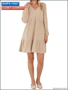 Ribbed Knit V Neck Long Sleeve Ruffle Mini Sweater Dress